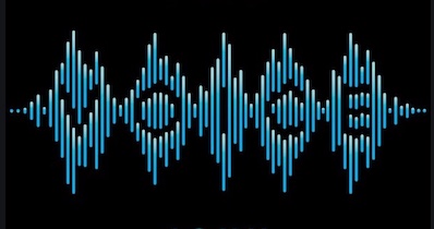 A black background with a blue sound wave representing a podcast.