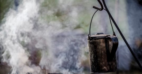 A kettle with steam rising from it like a Civil War soldier.