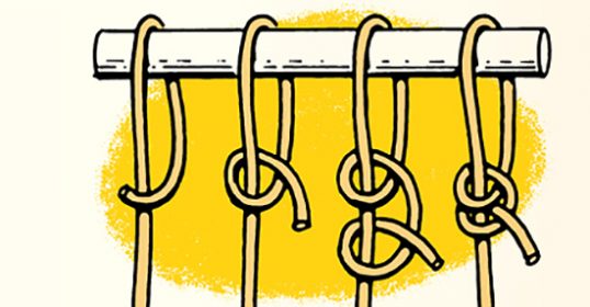 An illustrated drawing of a rope with essential knots.