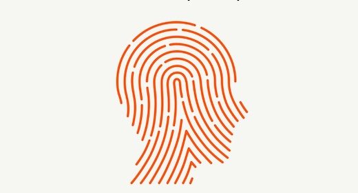 A man's head with a fingerprint on it, hinting at his ability to detect deception or read minds.