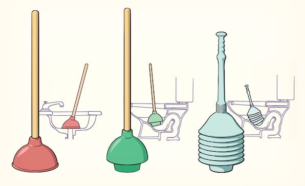 Evolution of light sources from candles and oil lamps to a modern energy-saving bulb, including various types of plungers.