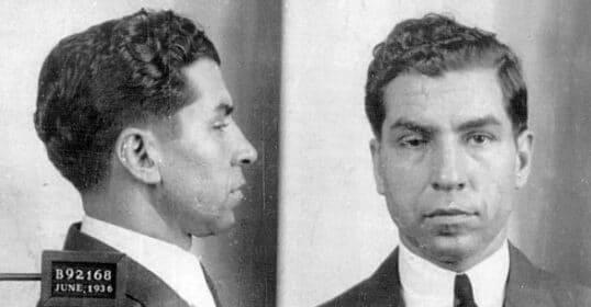 Mugshot of a man from the American Mafia, June 1936, showing both profile and frontal views.