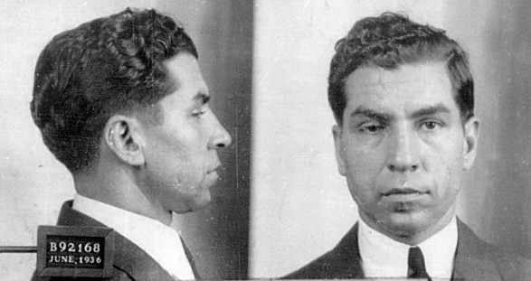Mugshot of a man from the American Mafia, June 1936, showing both profile and frontal views.