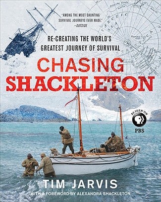 The captivating book cover for "Chasing Shackleton," a thrilling survival adventure.