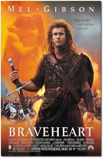 An inspiring movie poster for Braveheart, filled with thumos energy.
