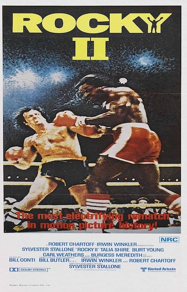 An inspiring poster for Rocky II, showcasing the thumos of the movies.