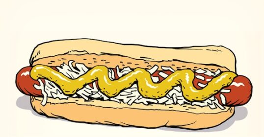 a hot dog with mustard on it