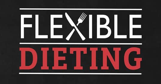 Image with the text "Flexible Dieting" in bold letters. The "X" in "Flexible" is creatively stylized as a fork and knife, promoting a smart approach to lose weight and keep it off.