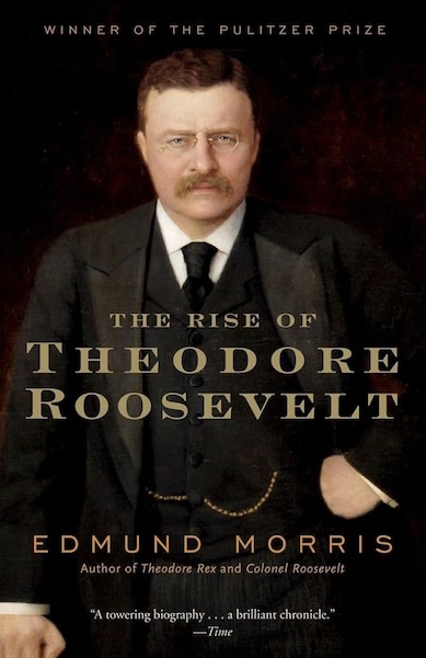 The cover of "The Rise of Theodore Roosevelt" by Edmund Morris, featuring an image of Theodore Roosevelt and the Pulitzer Prize mention at the top, makes a perfect Christmas gift for history book enthusiasts.