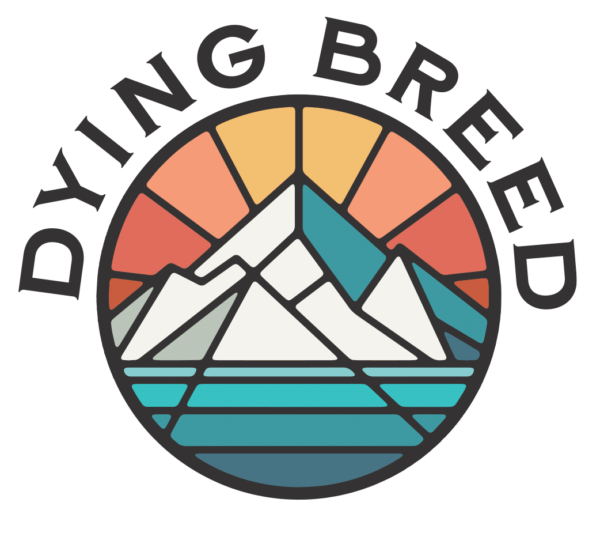 A stylized mountain graphic with a colorful sunset sets the backdrop, as the words "Dying Breed" are elegantly arched above. This piece beautifully blends art with echoes of the future, evoking a sense of timeless resolve.