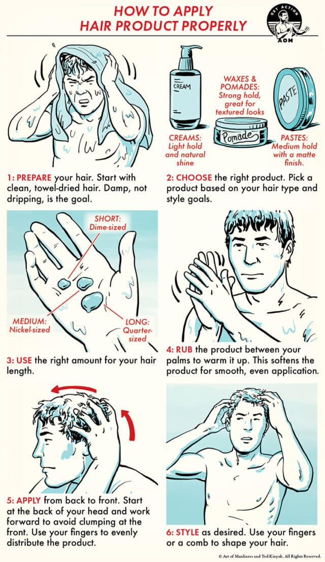 Man demonstrating the correct technique for applying hair product, focusing on sections, product placement, and avoiding common pitfalls.