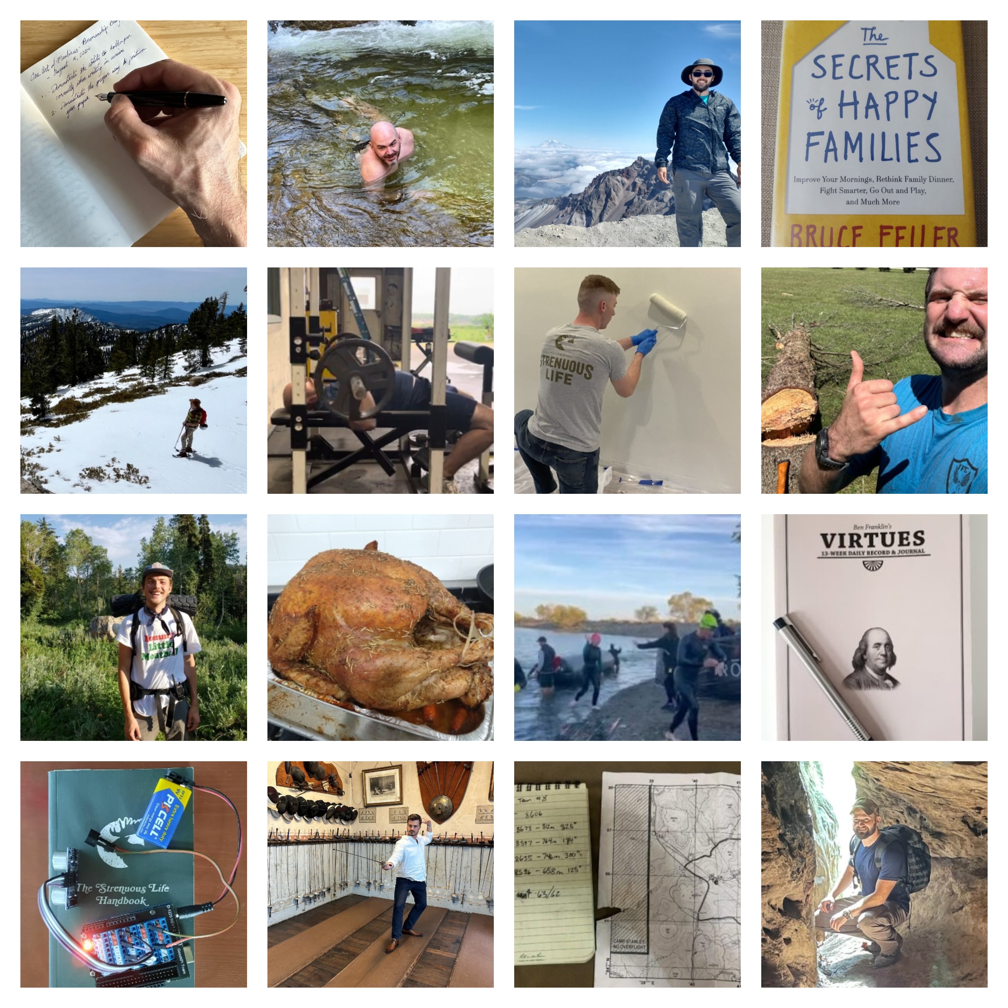 A vibrant collage captures the essence of a strenuous life in 2025: writing, swimming, hiking, reading, weightlifting, painting, cooking a turkey for winter enrollment celebrations, playing music, traveling and exploring.