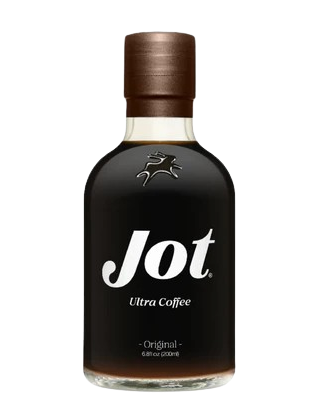 A small clear bottle labeled "Jot Ultra Coffee Original," containing dark liquid with a brown cap, perfect for those seeking the best instant coffee experience.